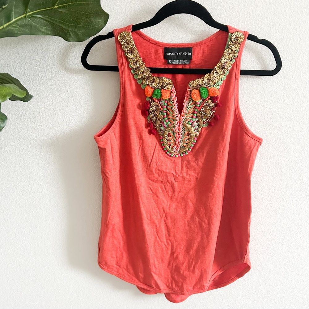 Anthro hemant & nandita embellished and beaded tunic tank